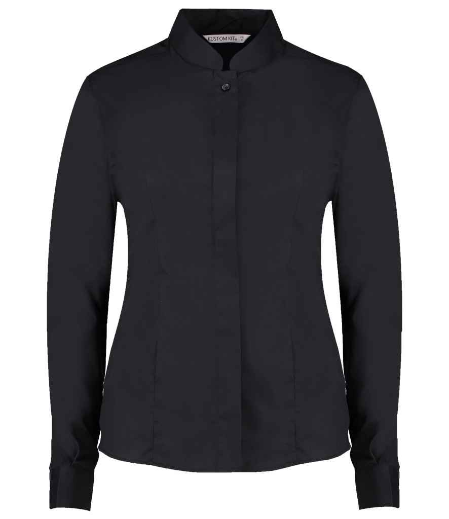 [K261 BLK 8] Kustom Kit Ladies Long Sleeve Tailored Mandarin Collar Shirt (8, Black)