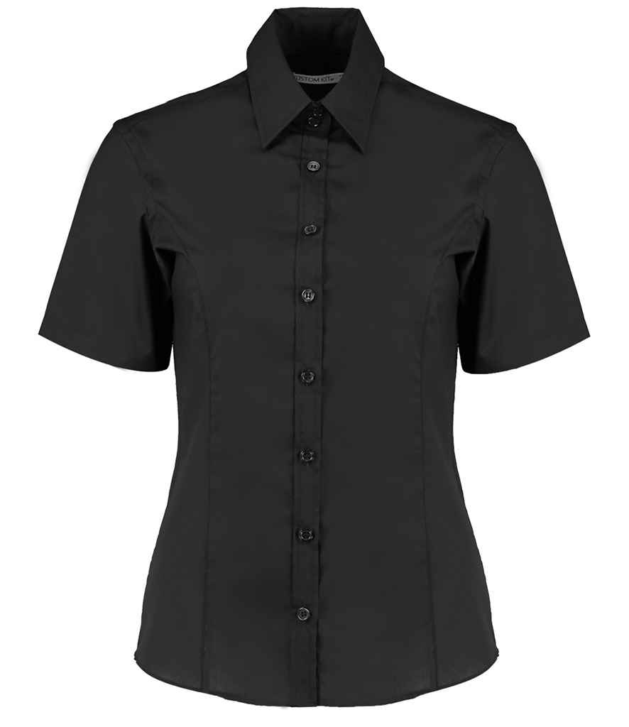 [K742F BLK 6] Kustom Kit Ladies Short Sleeve Tailored Business Shirt (6, Black)