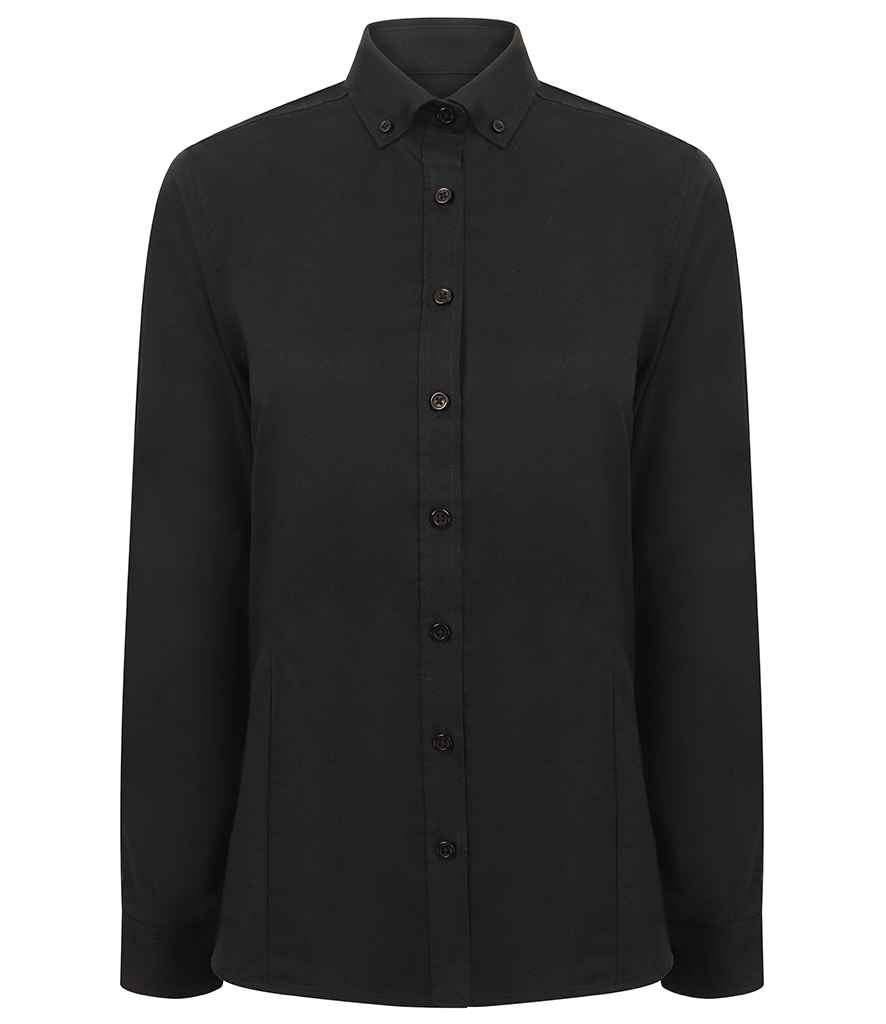 [H513R BLK XS/R] Henbury Ladies Modern Long Sleeve Regular Fit Oxford Shirt (XS/R, Black)