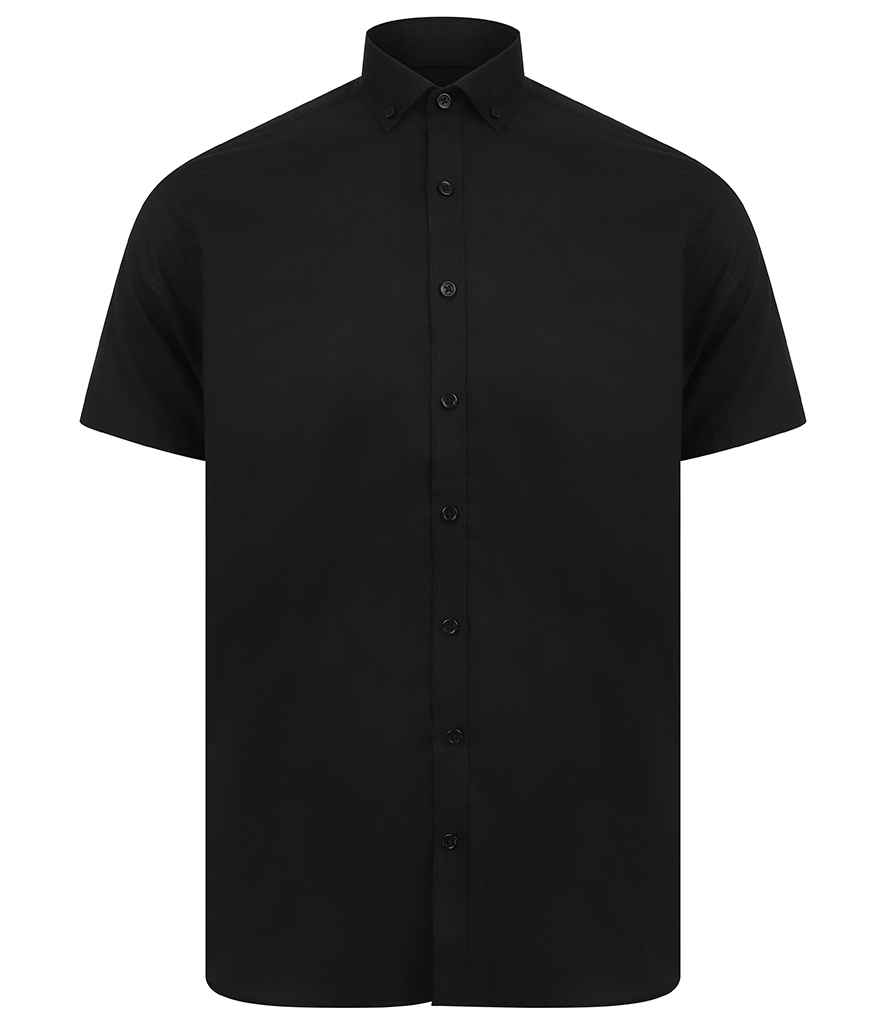 [H517S BLK S] Henbury Modern Short Sleeve Slim Fit Oxford Shirt (S, Black)