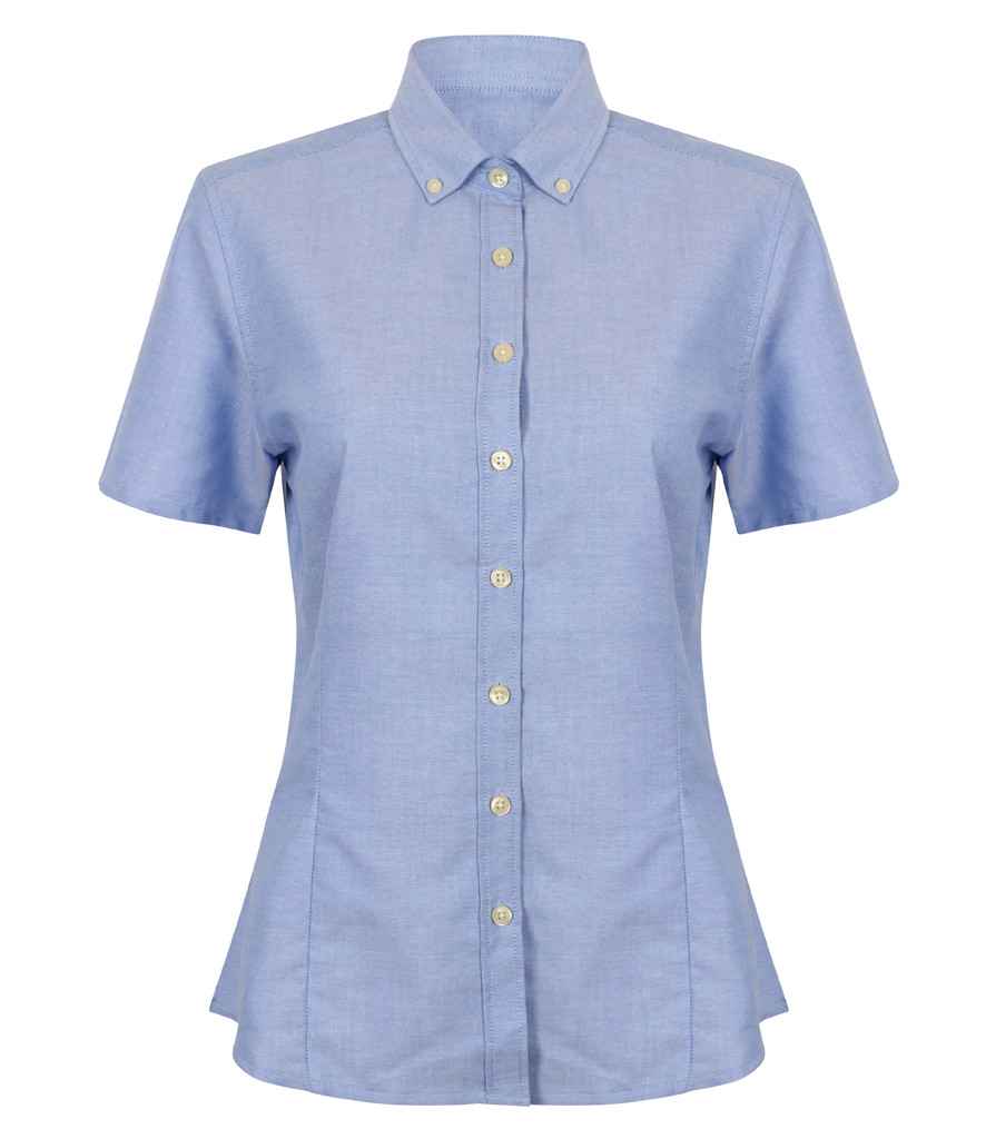 [H518R BLU XS/R] Henbury Ladies Modern Short Sleeve Regular Fit Oxford Shirt (XS/R, Blue)