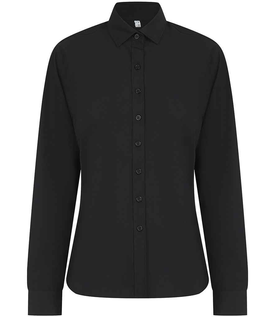 [H583 BLK XS] Henbury Ladies Long Sleeved Cotton Feel Coolplus® Shirt (XS, Black)