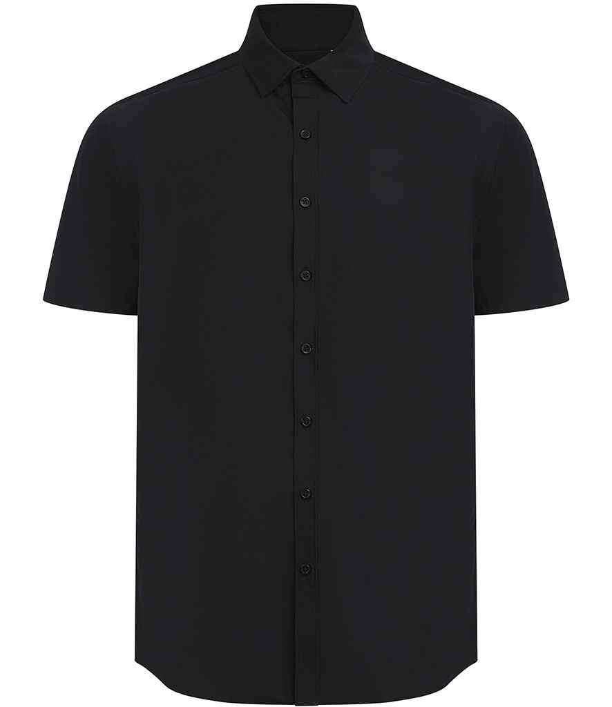 [H588 BLK XS] Henbury Short Sleeved Cotton Feel Coolplus® Shirt (XS, Black)