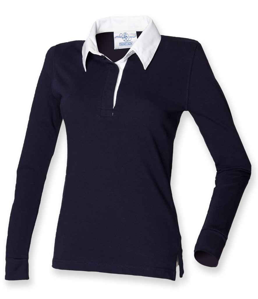 [FR101 NV/WH XS] Front Row Ladies Classic Rugby Shirt (XS, Navy/White)