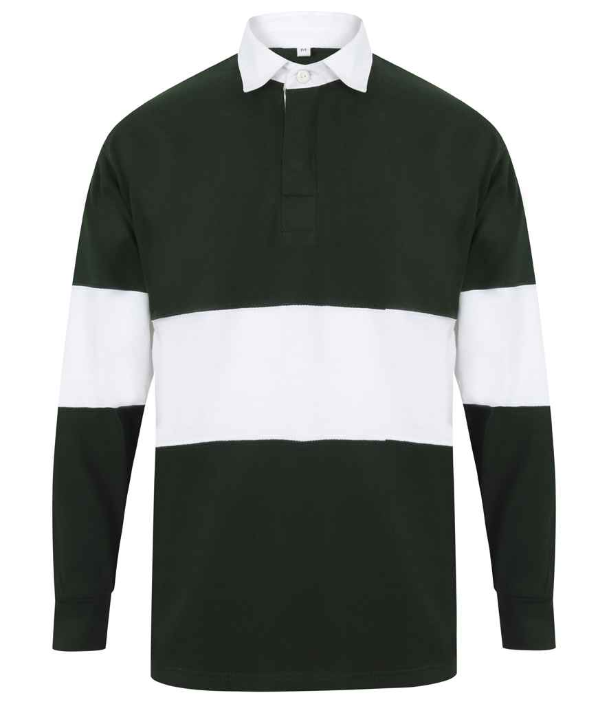 [FR7 BO/WH S] Front Row Panelled Rugby Shirt (S, Bottle Green/White)