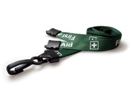 First Aid Green Printed Lanyards 15mm Wide Plastic Clip - Pack of 10