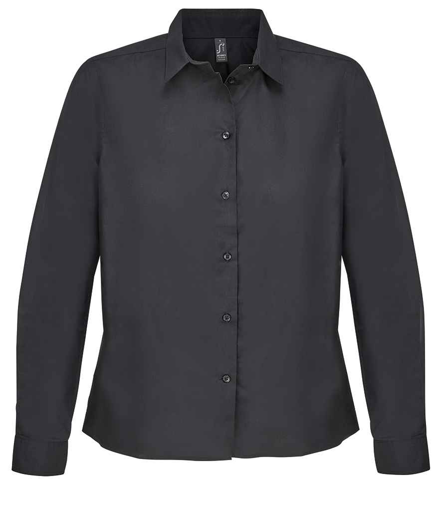 [04771 BLK XS] SOL'S Ladies Bailey Long Sleeve Poplin Shirt (XS, Black)