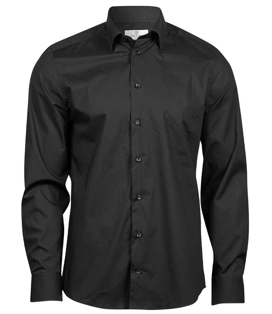 [T4024 BLK S] Tee Jays Luxury Stretch Long Sleeve Shirt (S, Black)