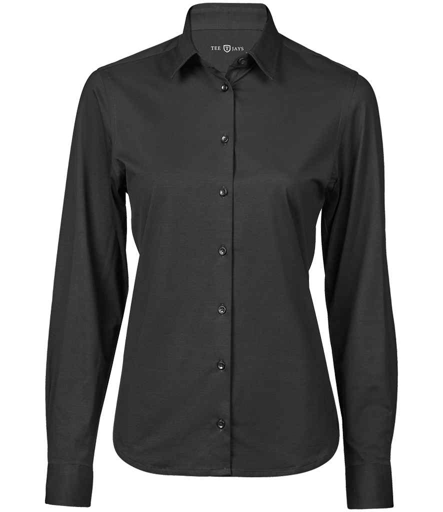 [T4031 BLK S] Tee Jays Ladies Active Long Sleeve Stretch Shirt (S, Black)