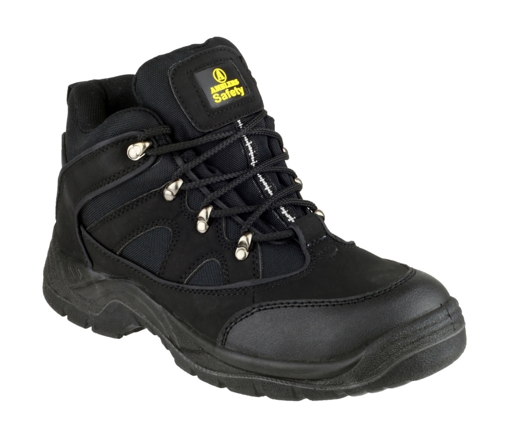 Black Lace Ankle Safety Boots, Scuff Cap