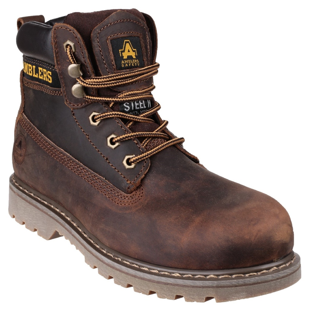 Brown Greasy Welted Safety Boots