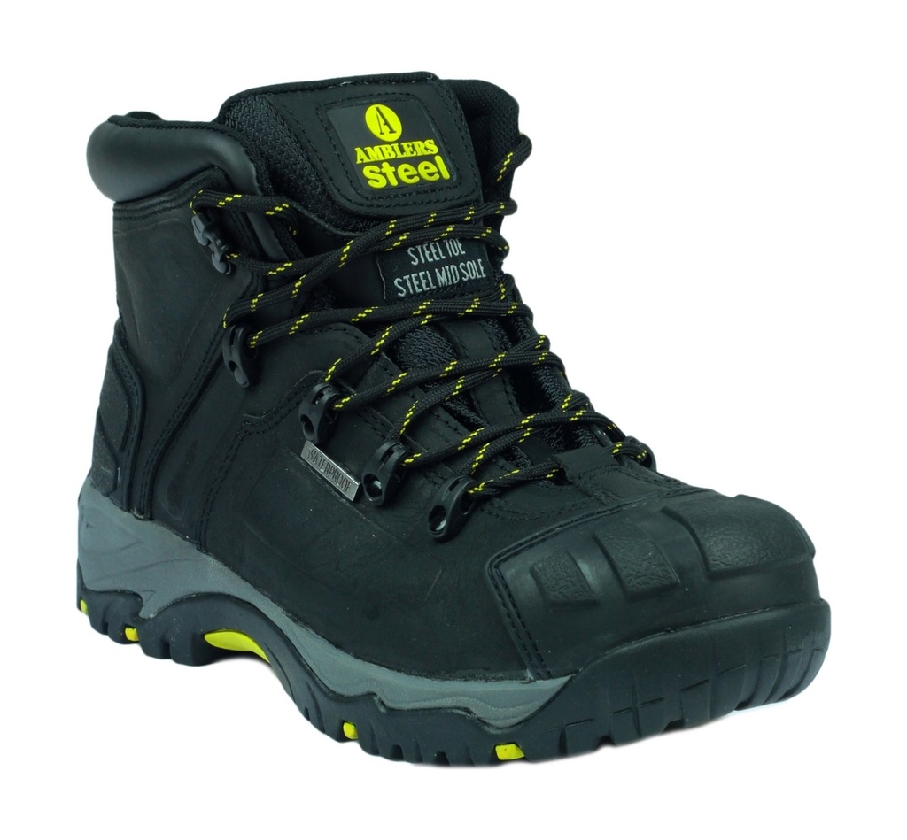 Black Waterproof Safety Boots, Scuff Cap