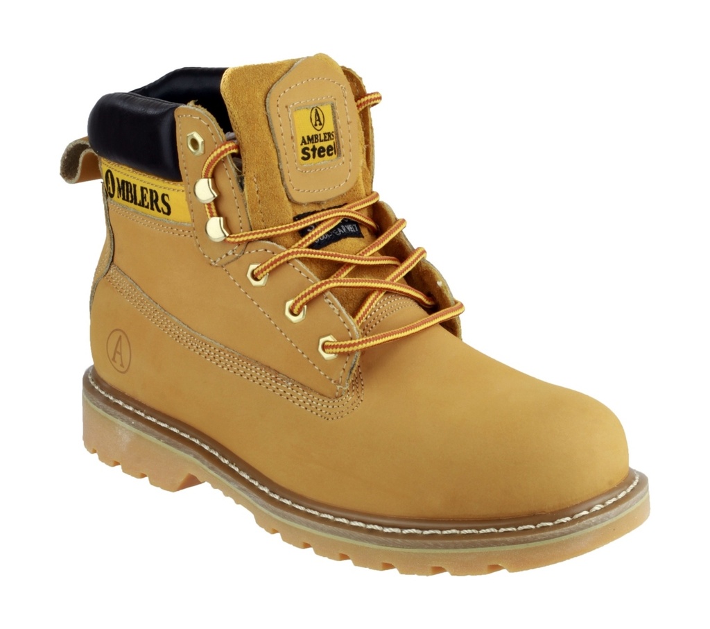 Tan Welted Safety Boots, Padded Top