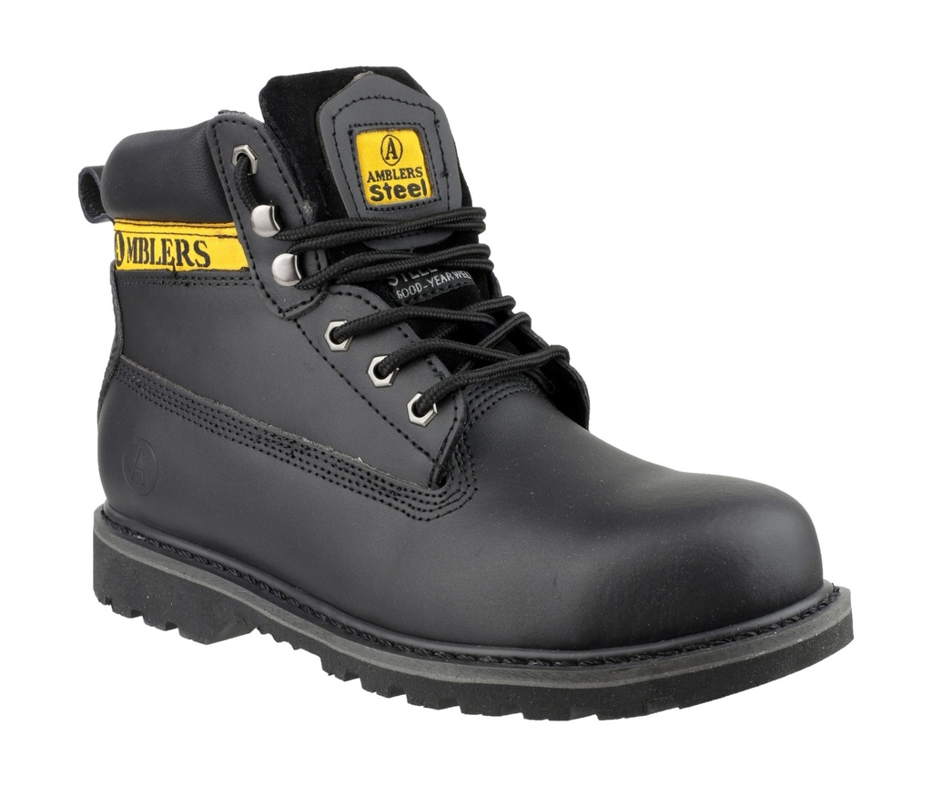 Black Welted Safety Boots, Padded Top