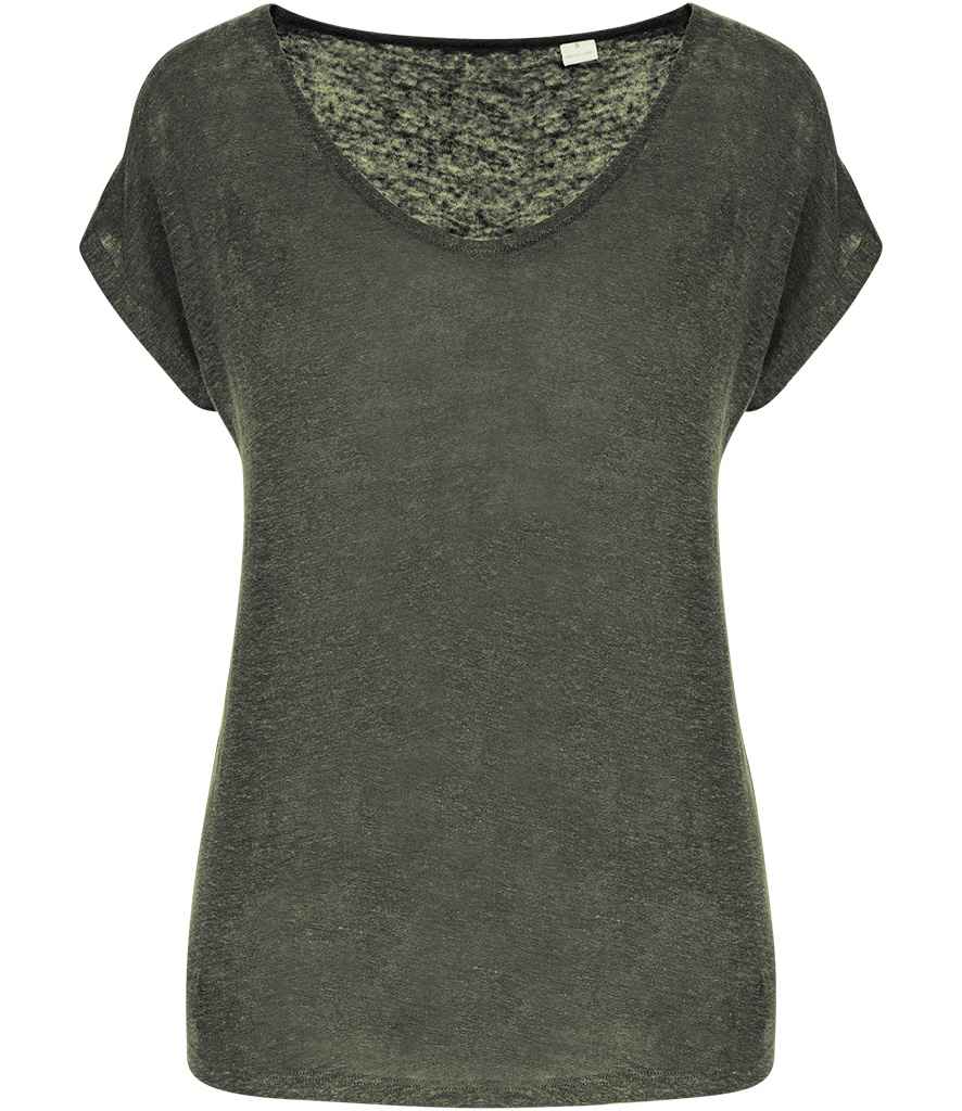 Spasso Ladies V Neck Linen T-Shirt