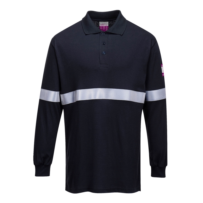 [FR03] Flame Resistant Anti-Static Long Sleeve Polo Shirt with Reflective Tape