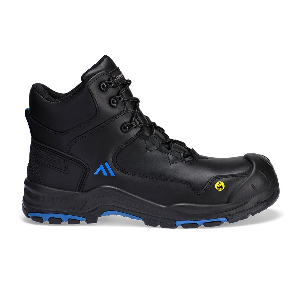 Composite Action Leather Mid Boot S3S ESD HRO SR SC FO (35, Black/Blue)