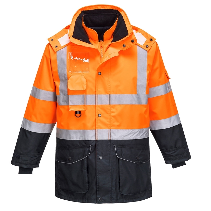 Hi-Vis 7-in-1 Contrast Traffic Jacket (Orange/Navy, S)