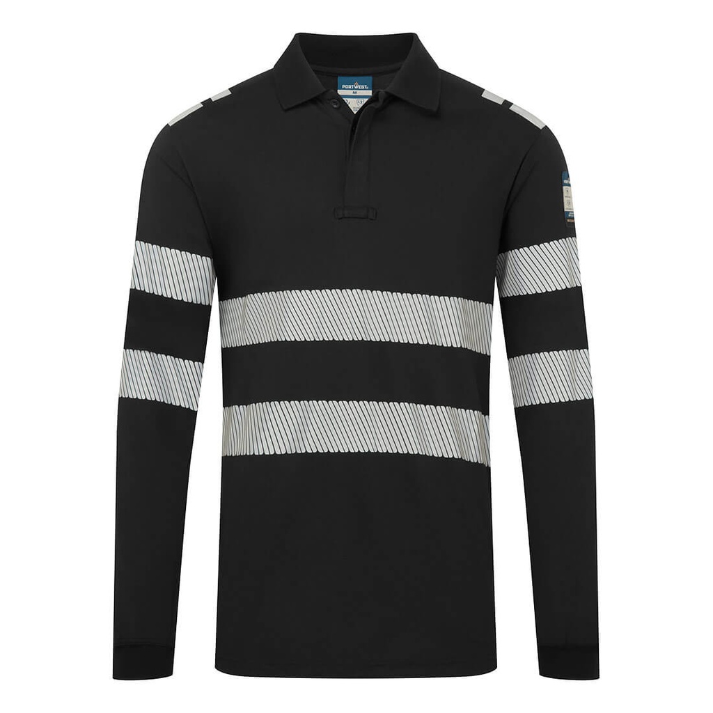 [FR733BKRS] PW3 Modaflame Knit FR Long Sleeve Polo Shirt (S, Black)