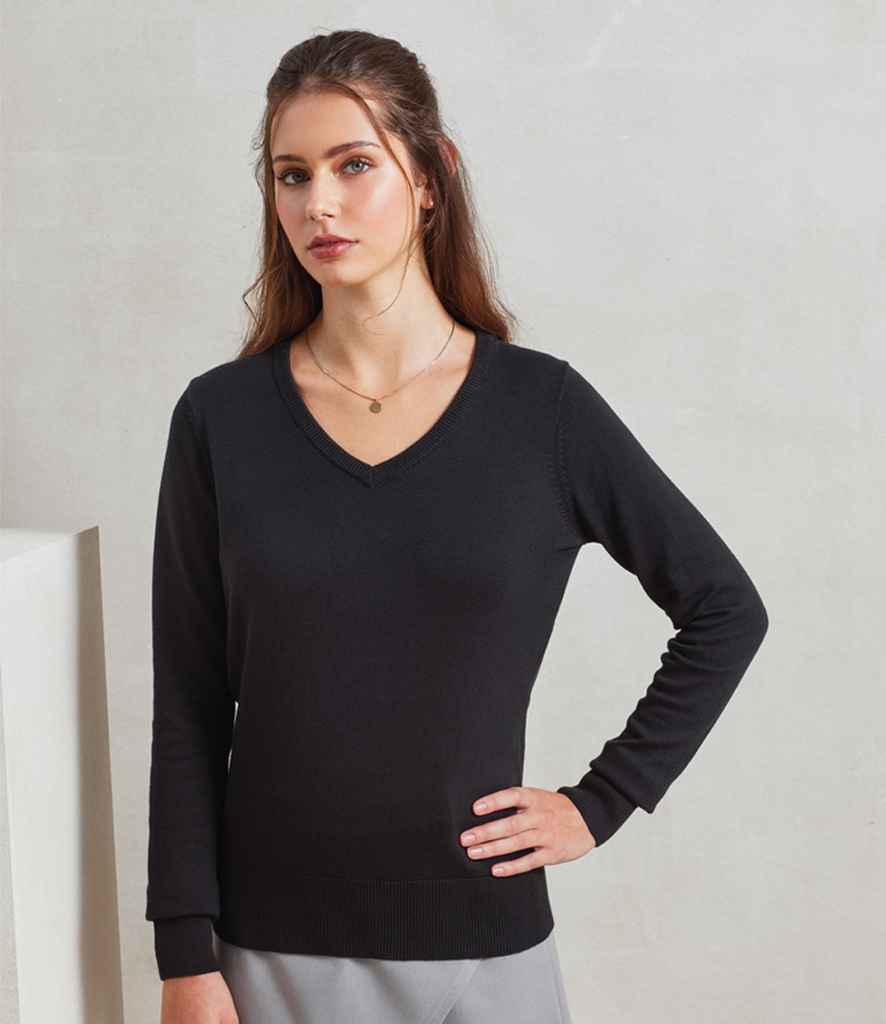 Premier Ladies Knitted Cotton Acrylic V Neck Sweater