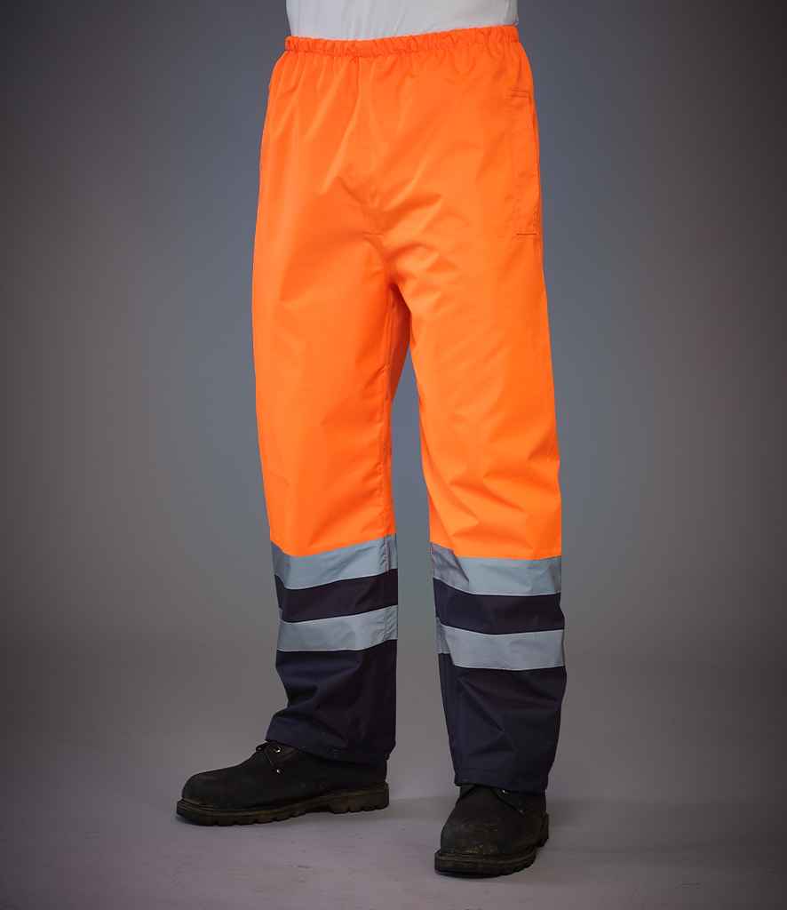 [YK217 OR/NV S] Yoko Hi-Vis Two Tone Waterproof Overtrousers (S, Orange/Navy)