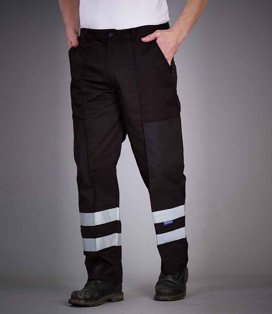 [YK302 BLK 30/R] Yoko Reflective Poly/Cotton Ballistic Trousers (30/R, Black)