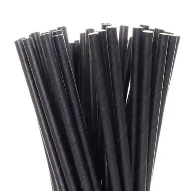 3 Ply Solid Paper Straws [250 pack] [BLACK] 6X200mm