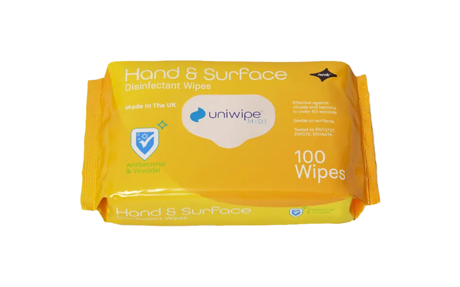 Uniwipe Hand and Surface Wipe, EN14476 [100 pack]