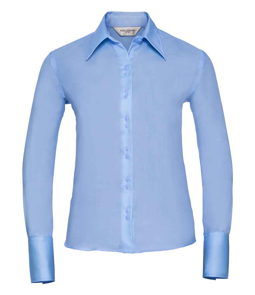 [956F BSK XS/8] Russell Collection Ladies Long Sleeve Ultimate Non-Iron Shirt (Bright Sky, XS/8)