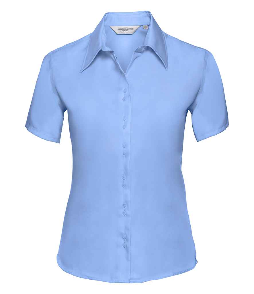 [957F BSK XS/8] Russell Collection Ladies Short Sleeve Ultimate Non-Iron Shirt (Bright Sky, XS/8)