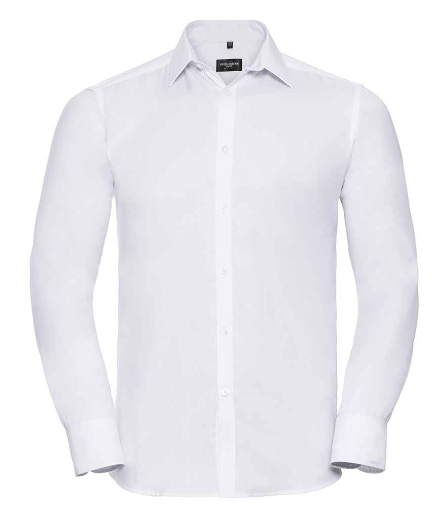 [962M WHI 14.5] Russell Collection Long Sleeve Herringbone Shirt (White, 14.5)