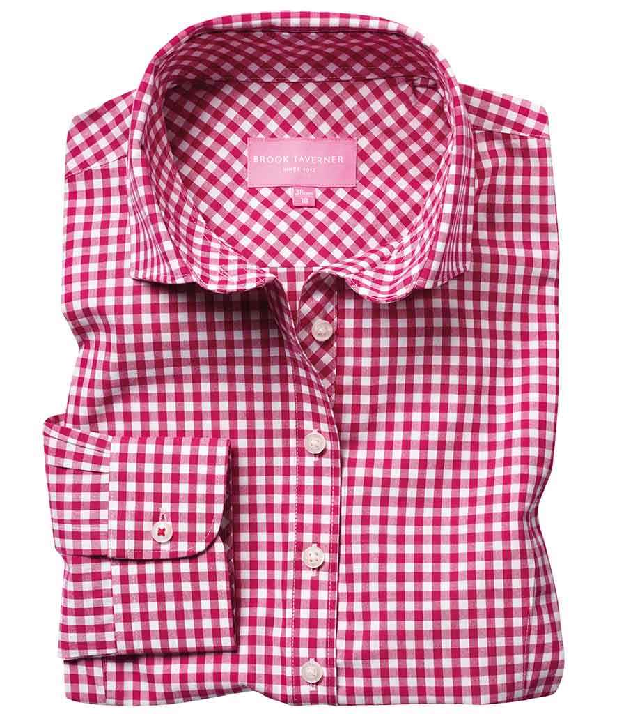 [BK581 RED 8] Brook Taverner Ladies Kansas Gingham Long Sleeve Shirt (Red, 8)