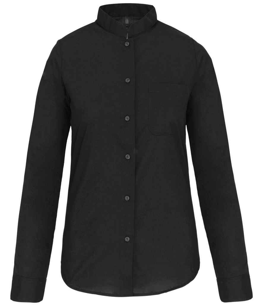 [KB514 BLK XS] Kariban Ladies Long Sleeve Mandarin Collar Shirt (Black, XS)