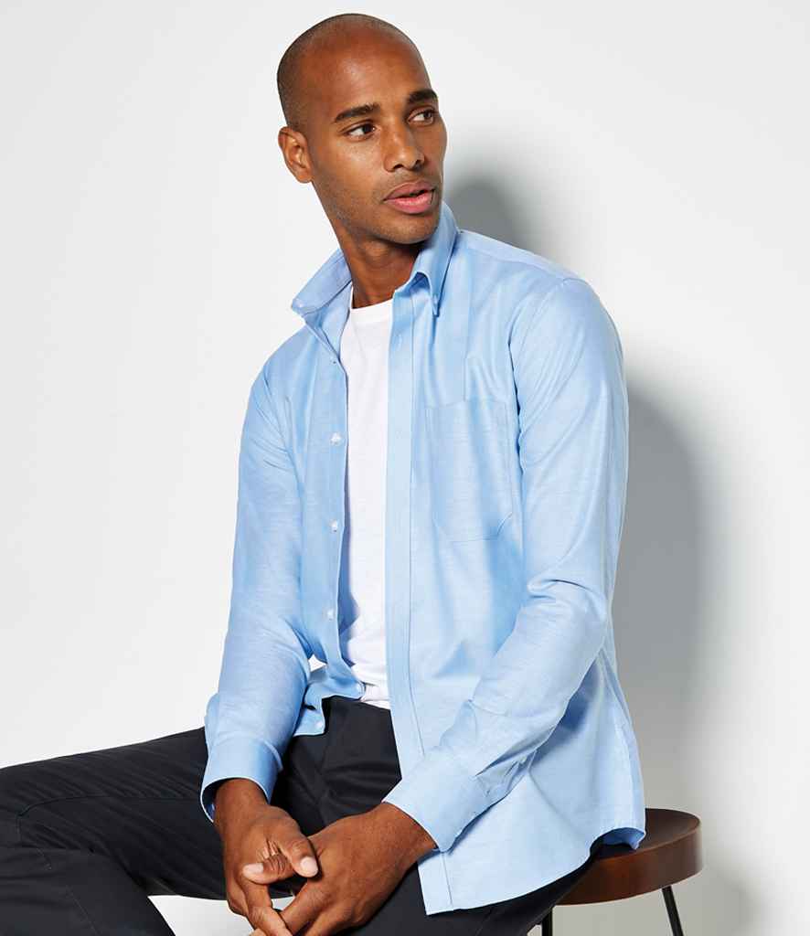 [K184 BLK 14] Kustom Kit Long Sleeve Slim Fit Workwear Oxford Shirt (Black, 14)