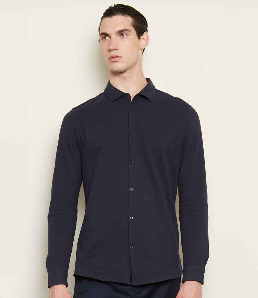 [03777 NGT S] NEOBLU Basile Organic Cotton Long Sleeve Piqué Shirt (Night Blue, S)