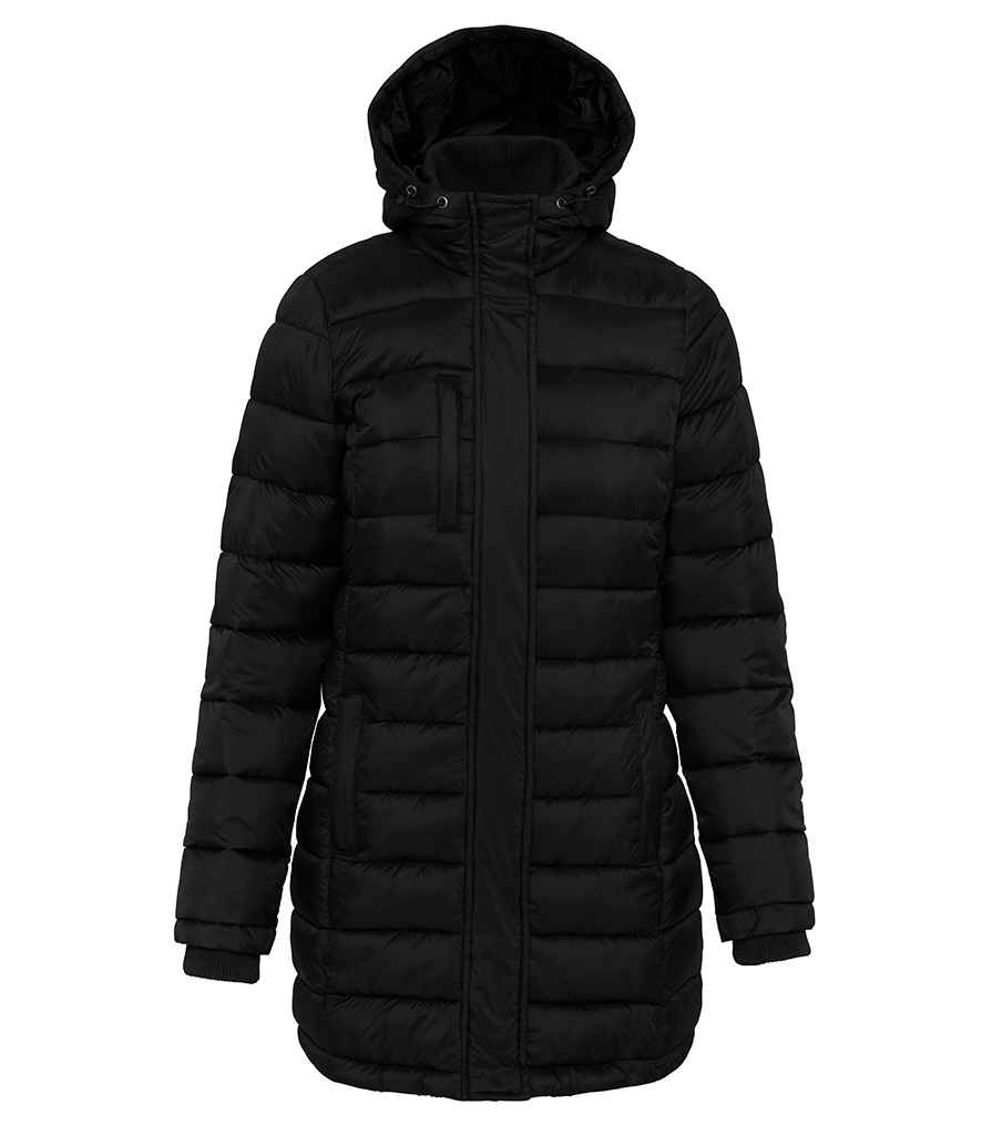 [KB6129 BLK XS] Kariban Ladies Lightweight Long Padded Parka Jacket (Black, XS)